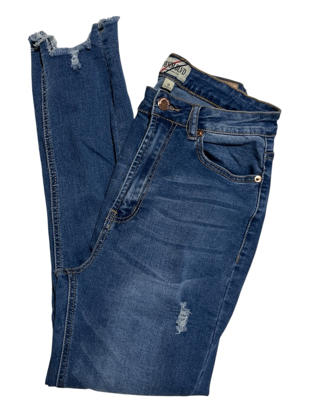 High-Rise Distressed Women's Jeans - Blue